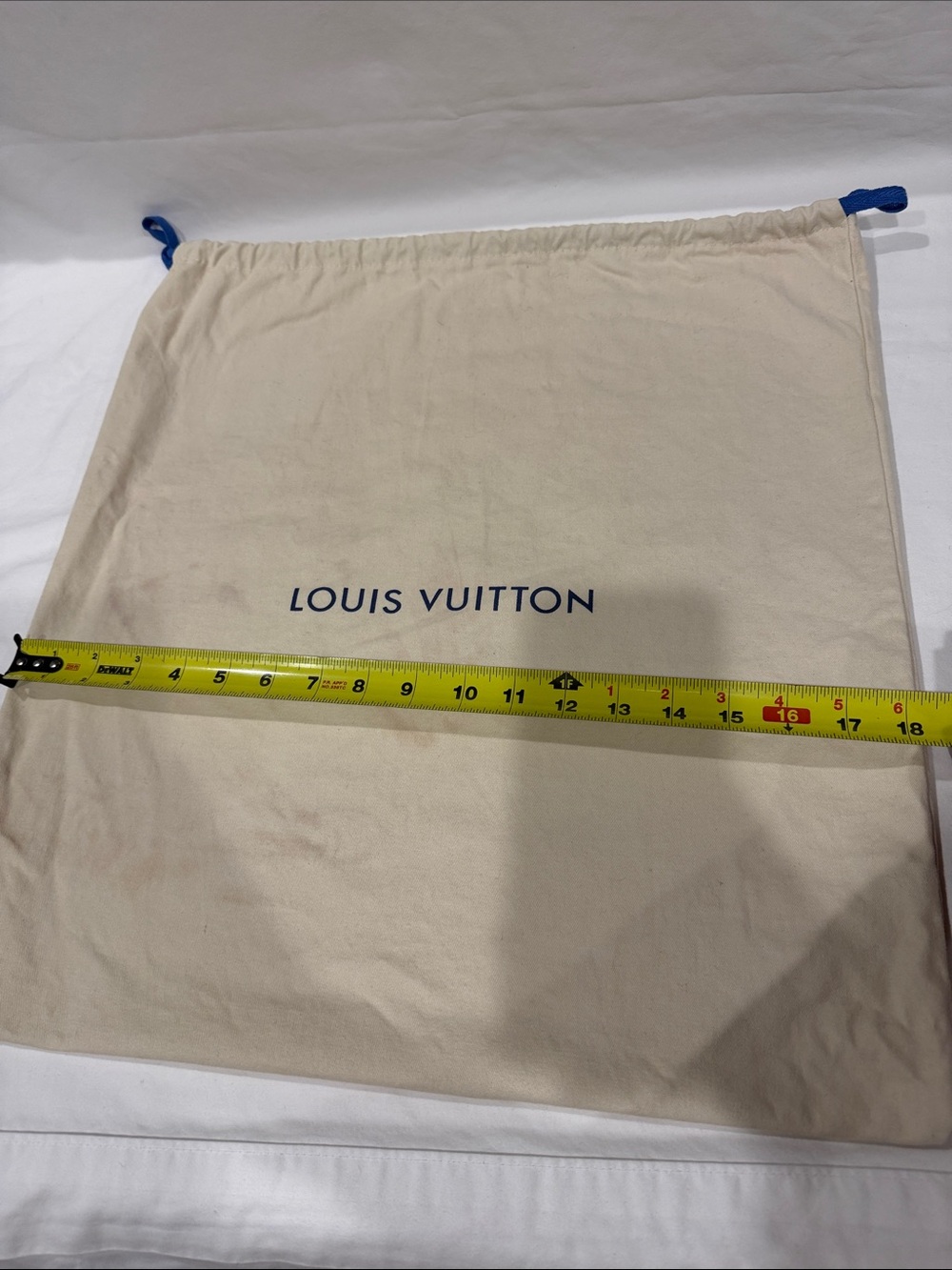 Louis Vuitton Beige Fabric Dust Bag with Blue Drawstrings - Picture 3 of 5
